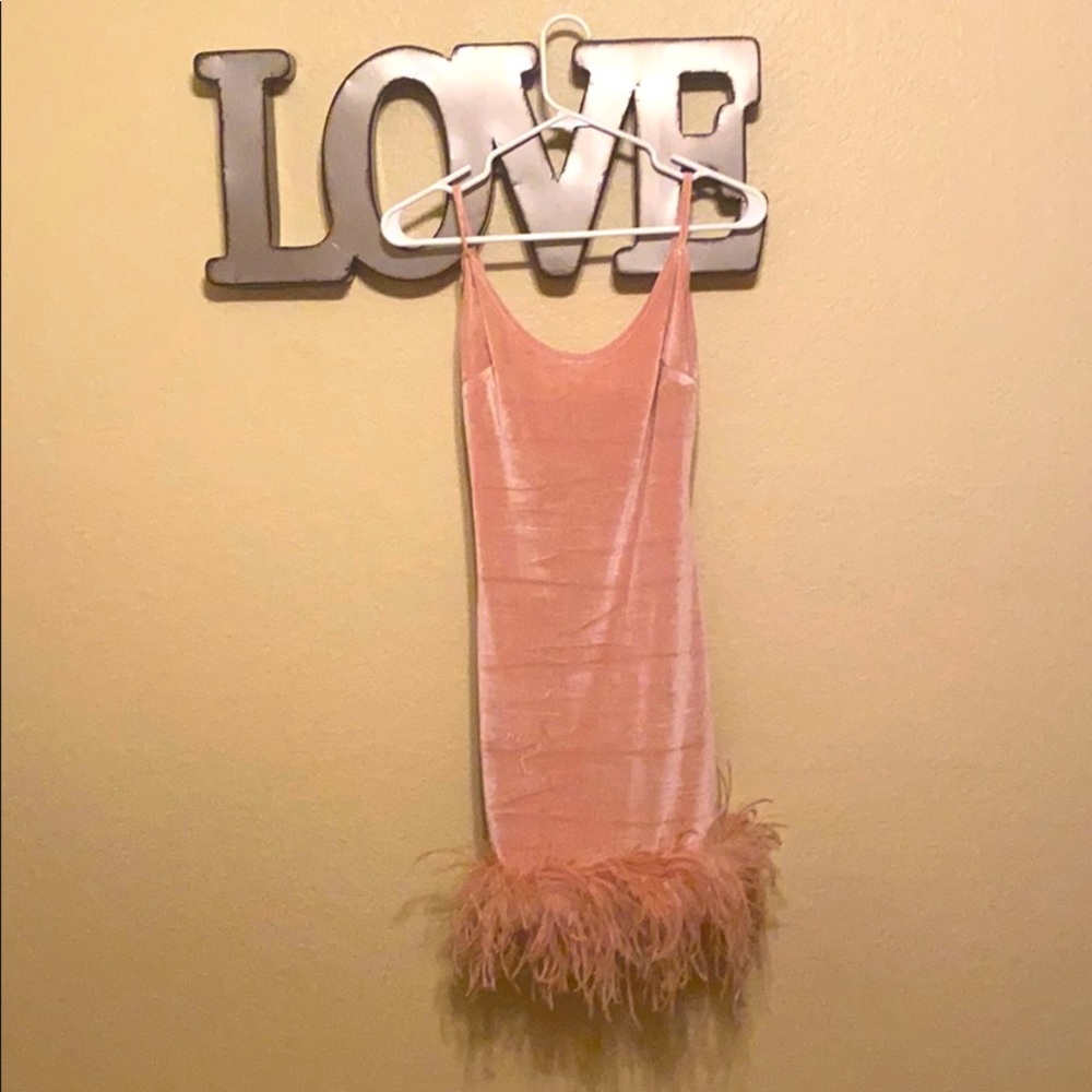 Fashion Nova pink feather dress